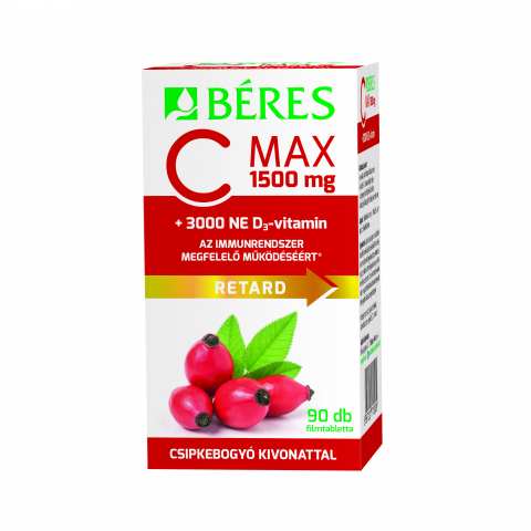 BÉRES C MAX 1500mg RETARD filmtabletta csipkebogyó kivonattal + 3000NE D3-vitamin filmtabletta 90db 