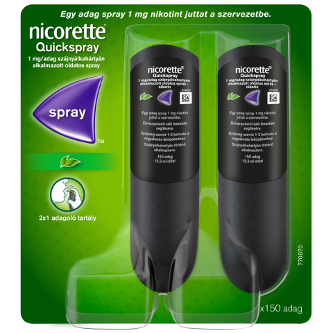 NICORETTE® QUICKSPRAY 1mg/adag szájnyálkahártyán alkalmazott oldatos spray 2x13,2ml