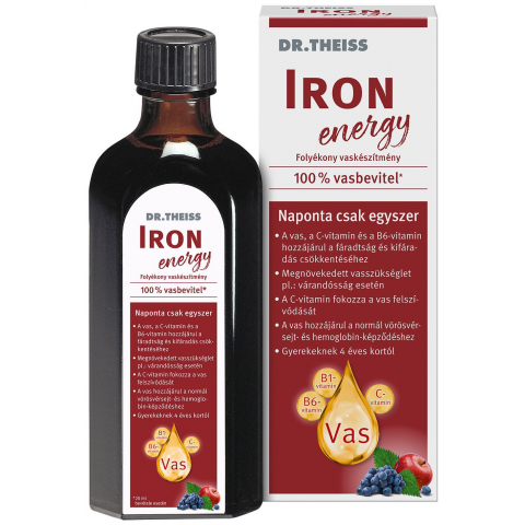 DR. THEISS IRON ENERGY folyékony étrend-kiegészítő vassal és vitaminokkal, édesítőszerrel 500ml 